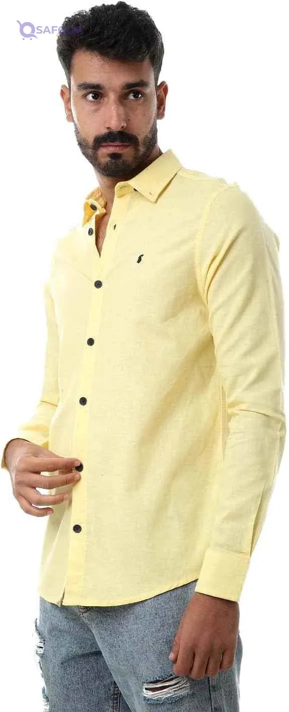 White Rabbit Solid Collar Neck Long Sleeve Shirt for Men - Safqqa Egypt
