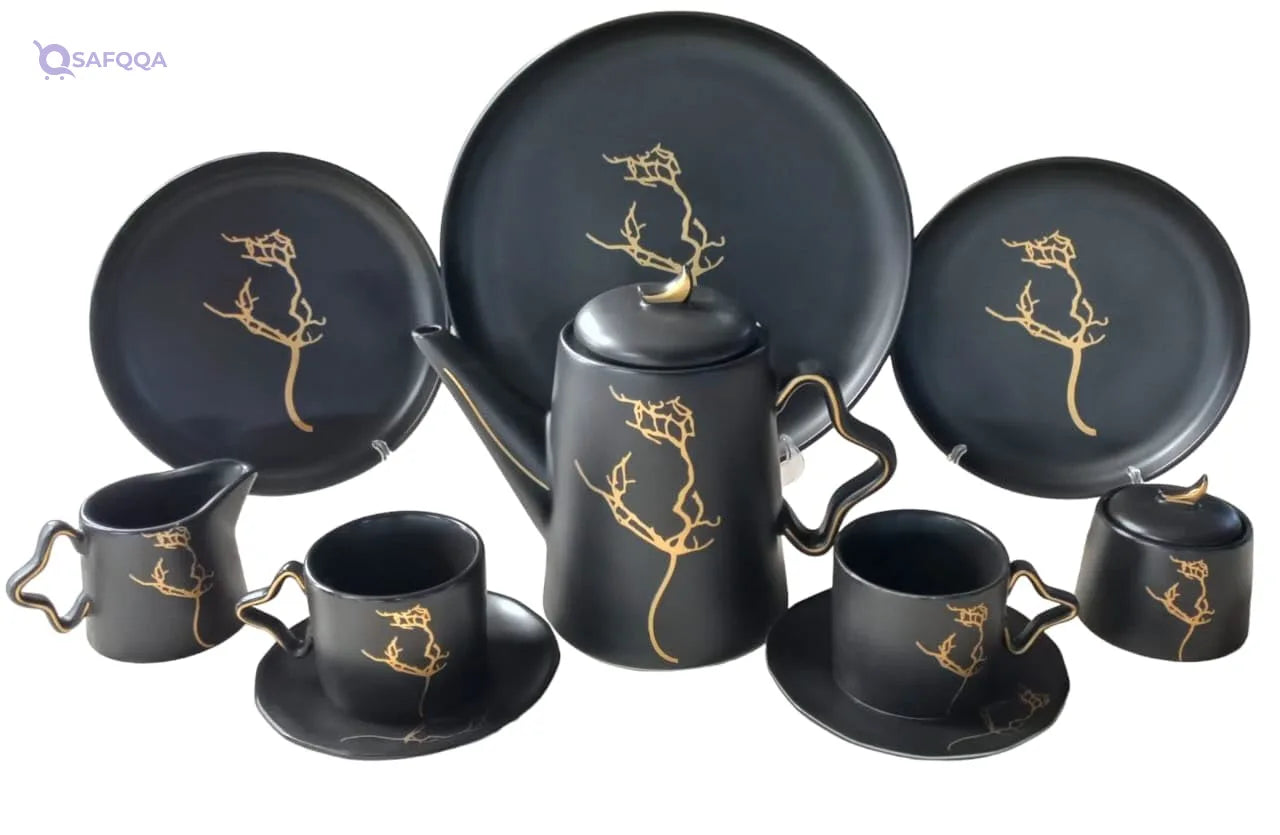 Mazaj Porcelain Tea Set 24 Pcs Magic (Composition: 1 Showplate / 6 Dessert Plates / 6 Tea Cups / 6 Tea Saucers / 1 Tea Pot Lid / 1 Sugar Pot Lid / 1 Creamer)-Open Box - Safqqa