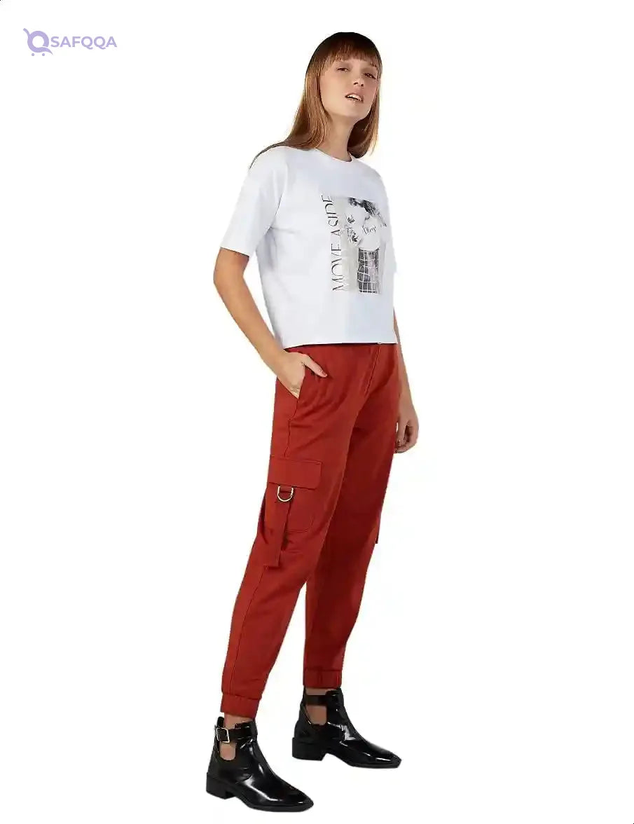Splash Cotton Elastic Waist Above Ankle Pants for Women - Safqqa Egypt