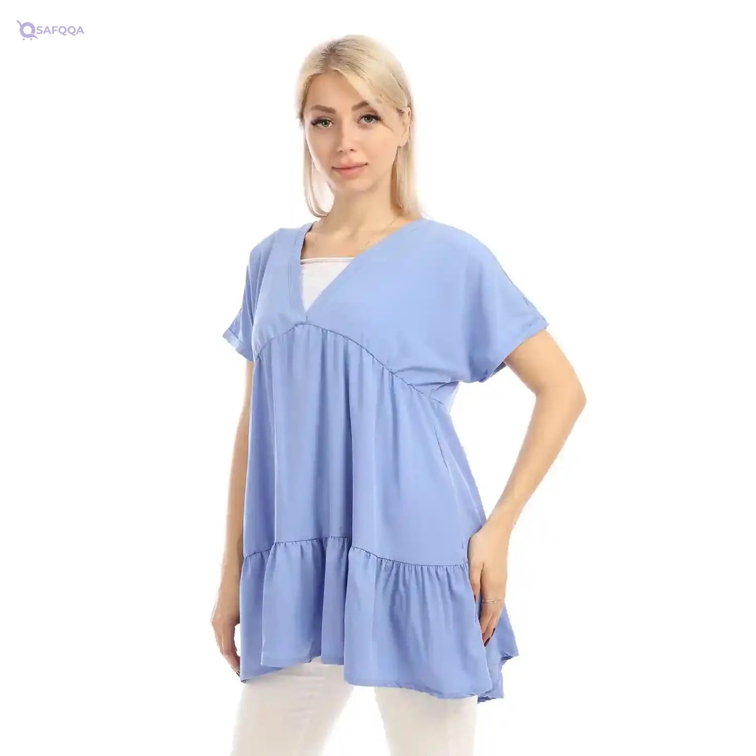 JAMILA Women Short Sleeves Tiered Deep V Neck Dress - Safqqa Egypt
