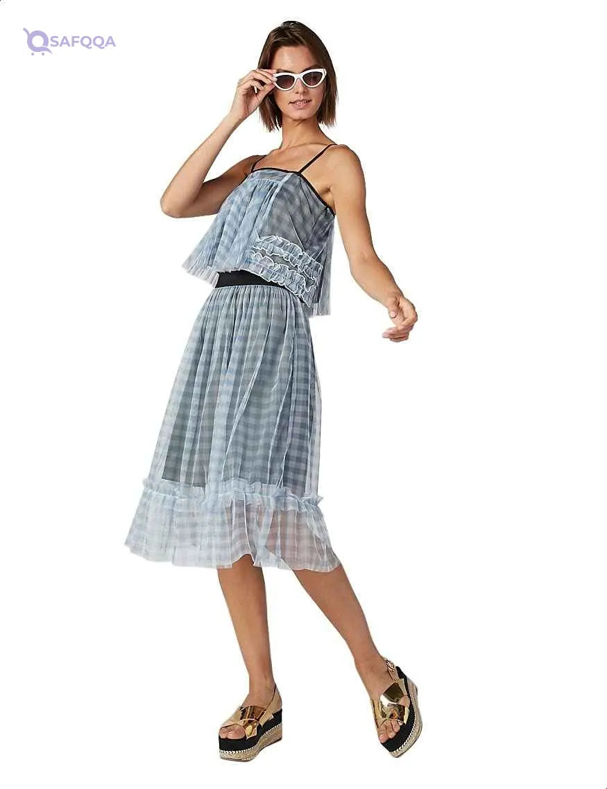 Splash Women's Gingham Plaid Midi A-Line Skirt with Ruffle Trim - Safqqa Egypt