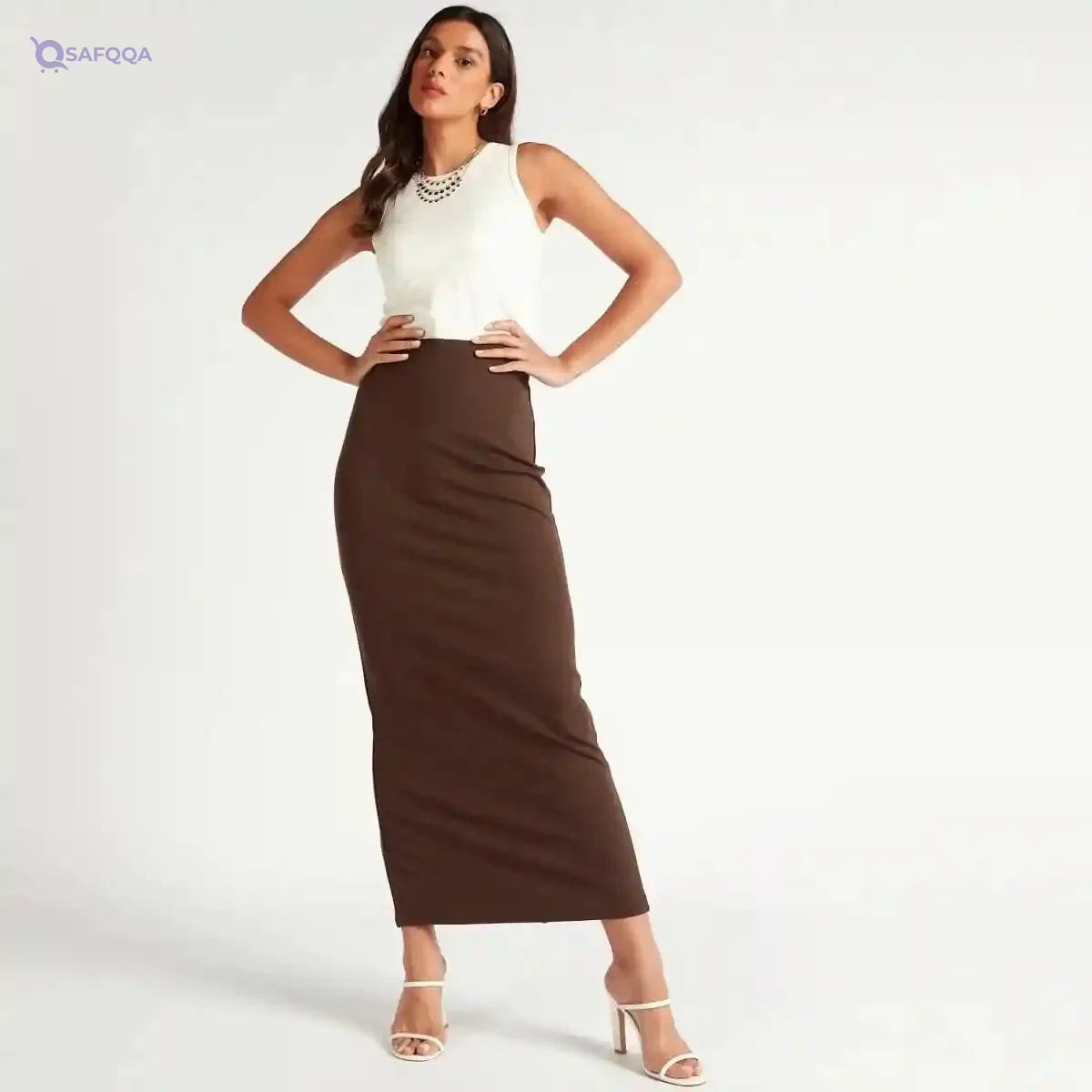 Solid Maxi Pencil Skirt with Slit Detail - Safqqa Egypt