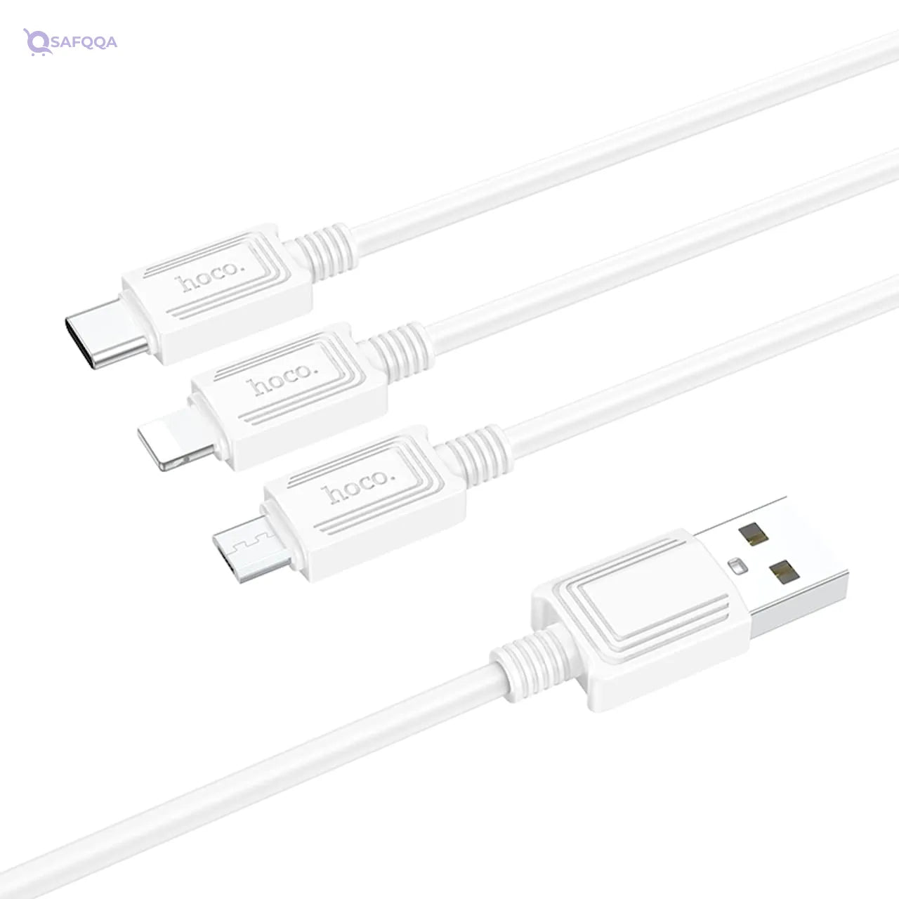 Hoco 3-in-1 Charging Cable Compatible with All Devices - White - 1 Meter - Safqqa