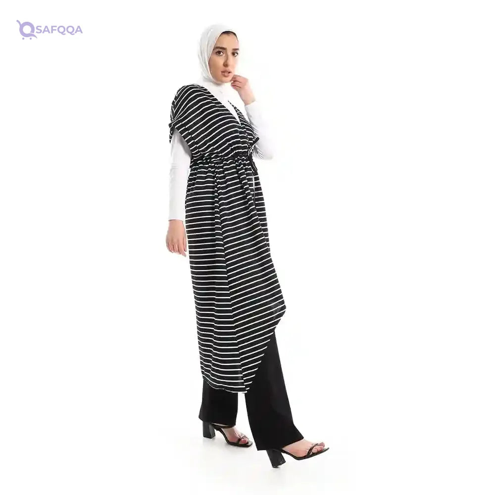 Jamila  Dress For Women Plus Size Long Short Sleeves Striped Designed to flatter fuller figures comfortably. - Safqqa