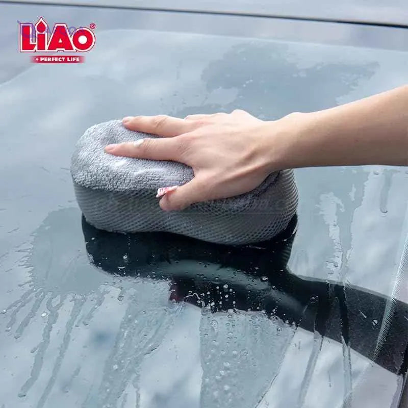 LiAo F130027 Microfiber Dust Sponge, Oversized Double Sided Sponge Wrapped in Microfiber, Grey - Safqqa