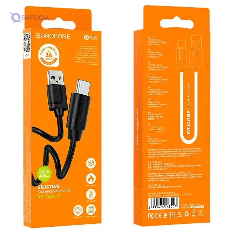 BOROFONE BX55 Harmony silicone charging data cable for Type-C - Black - Safqqa Egypt