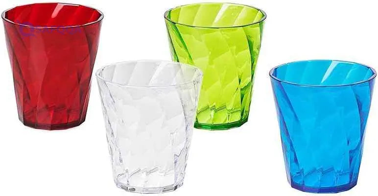 Omada Design 4 Transparent Acrylic Drink Glasses - 11.83 fl oz, Diamond Line, Assorted Colors - Safqqa Egypt