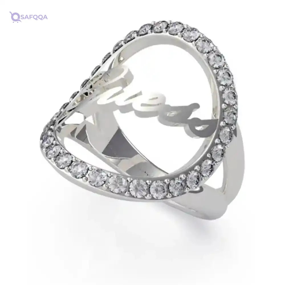 Guess Stainless Steel Zircon Embellished Stone Front Logo Ring for Women - Silver - Safqqa