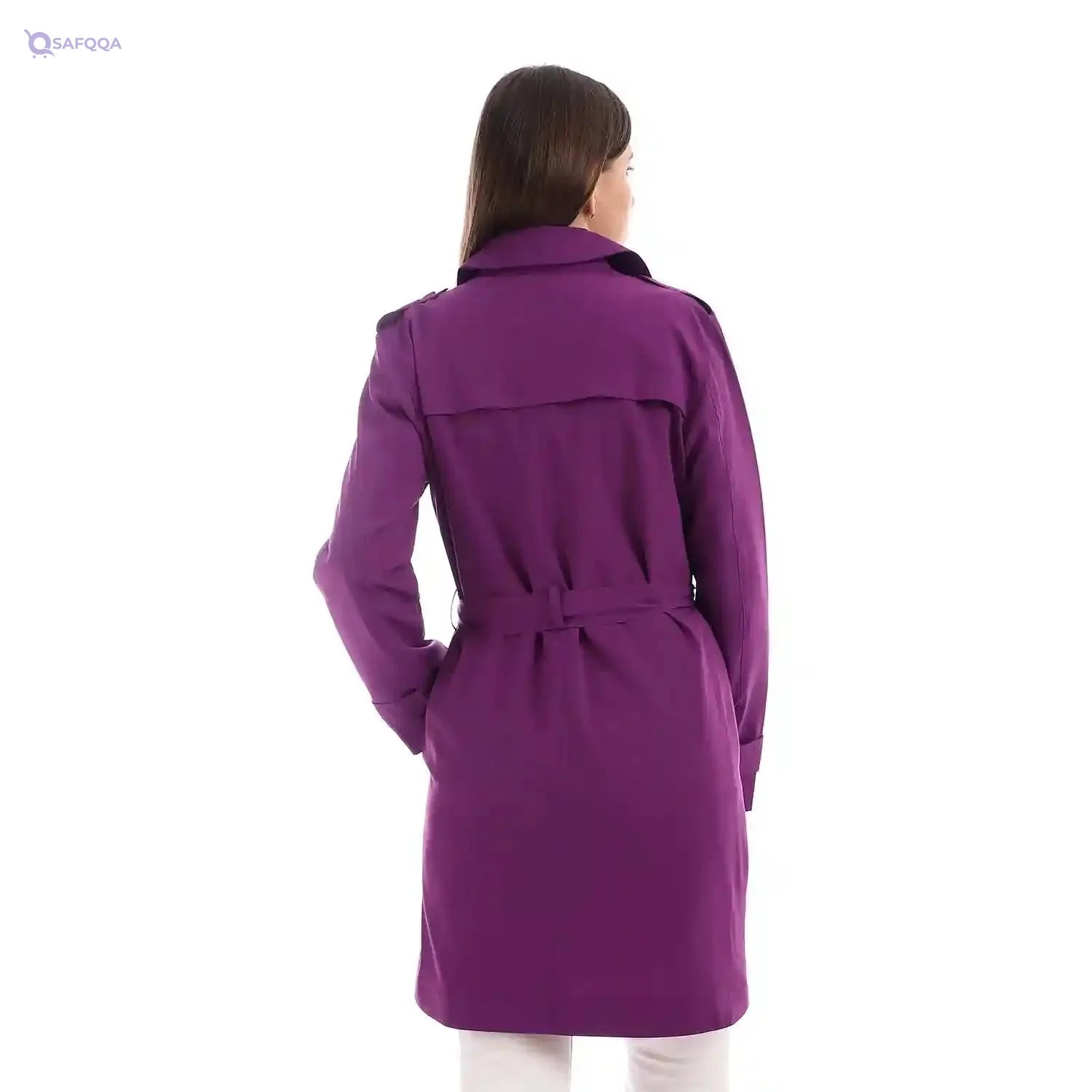 Women Solid Lightweight Buttoned Coat - Safqqa