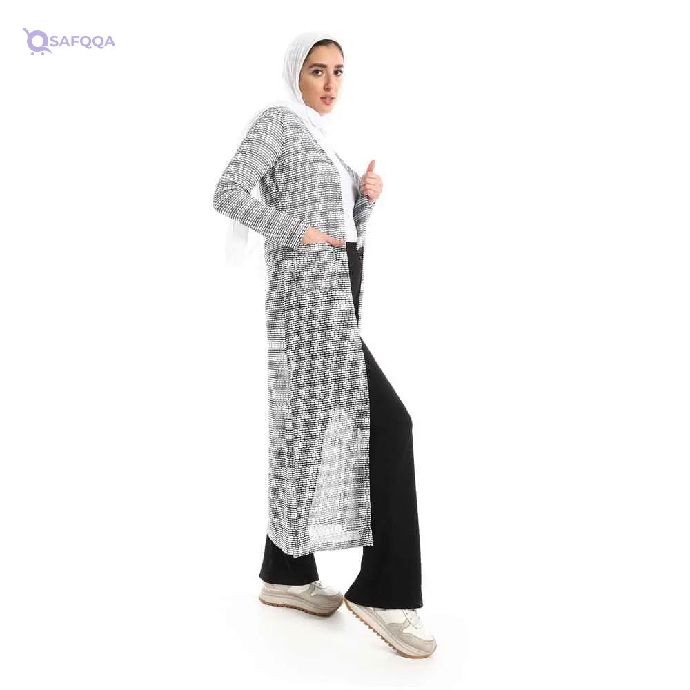 JAMILA Side Pockets Open Neckline Long Cardigan For Women,Ideal for casual wear, office looks, or cooler evenings.. - Safqqa