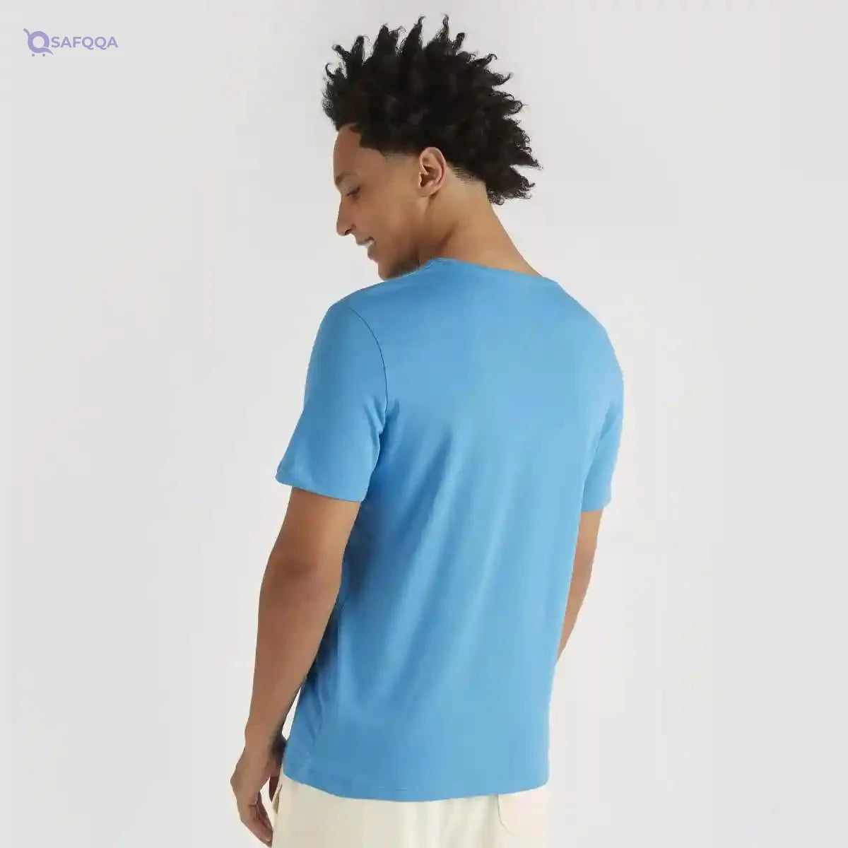 Splash Mens Vneck Solid T-Shirt- Light Blue - Safqqa Egypt