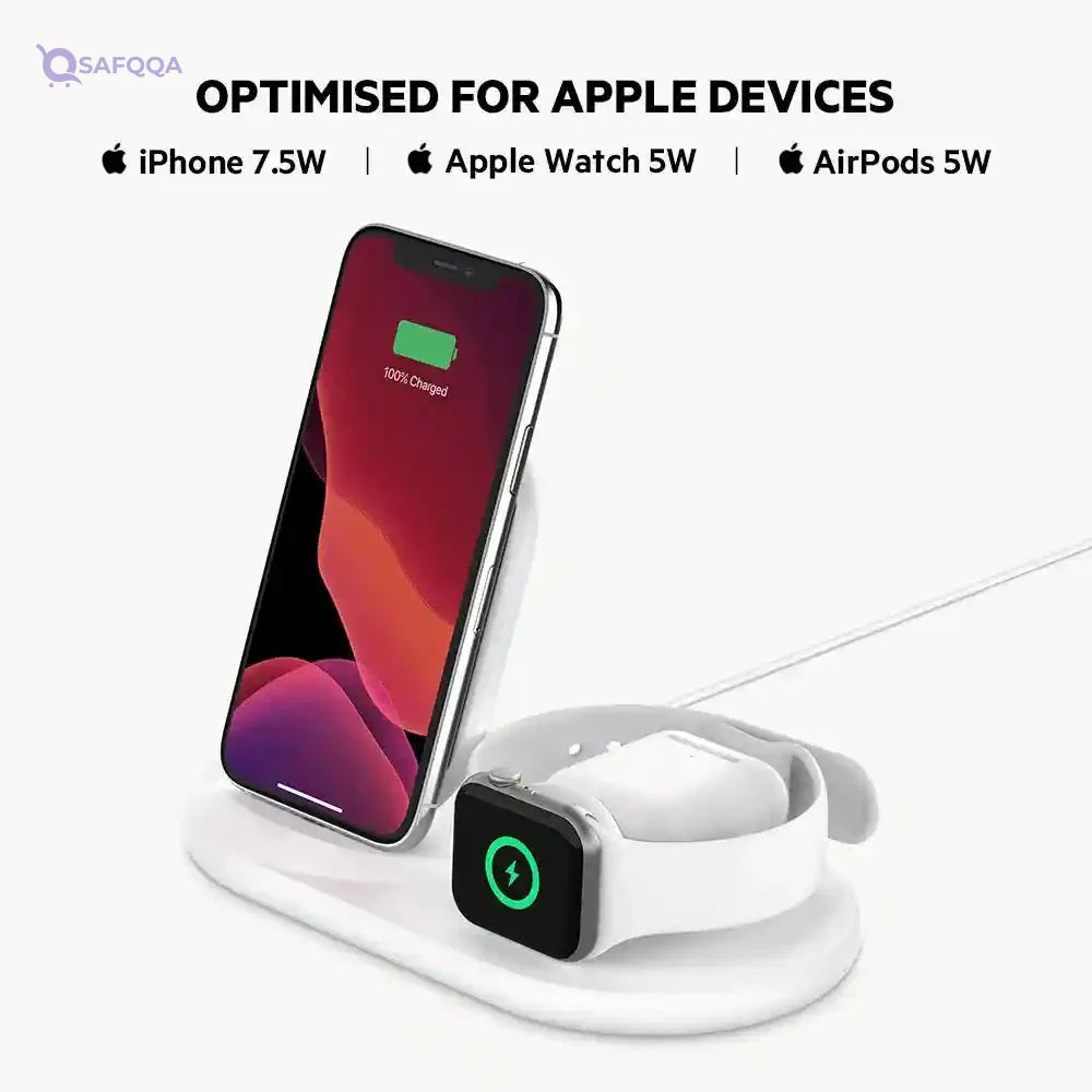 Belkin 3-in-1 Wireless Charger – 7.5W Charging Station for iPhone, Apple Watch & AirPods - Safqqa