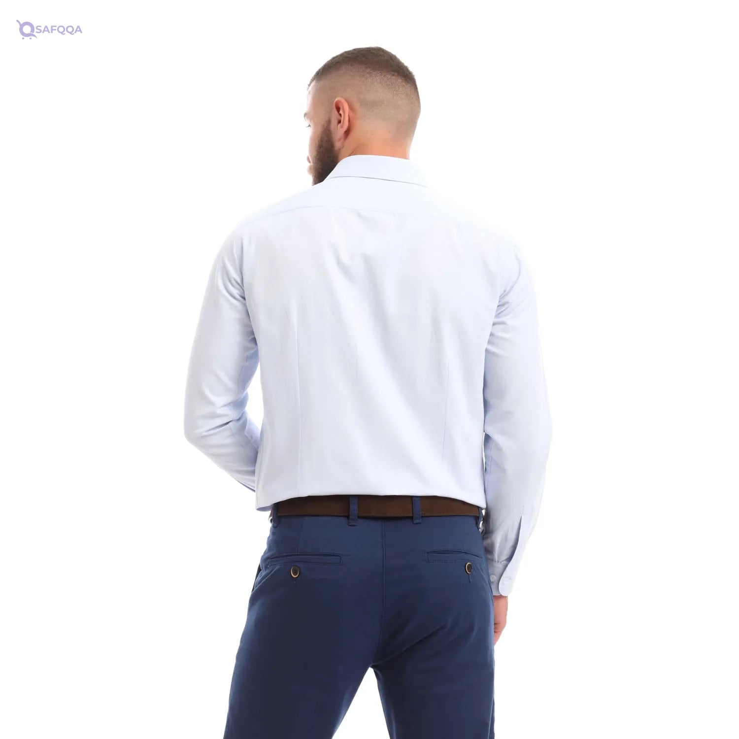 Esla Classic Long Sleeves Slub Shirt - Pastel Bluecotton 58% polyester 42% Cami Shirt For Men, - Safqqa
