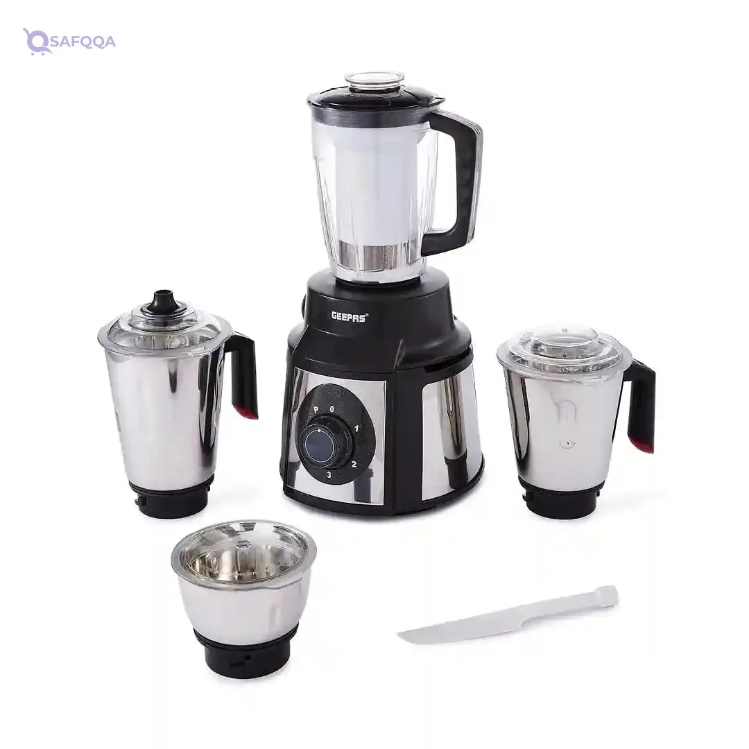 Geepas 5-IN-1 Mixer Grinder GSB5457N – 1000W Powerful Copper Motor, Stainless Steel Jars, Modern Design, Durable Body, Robust Handles, Sharp Blades – Minor Scratches - Safqqa