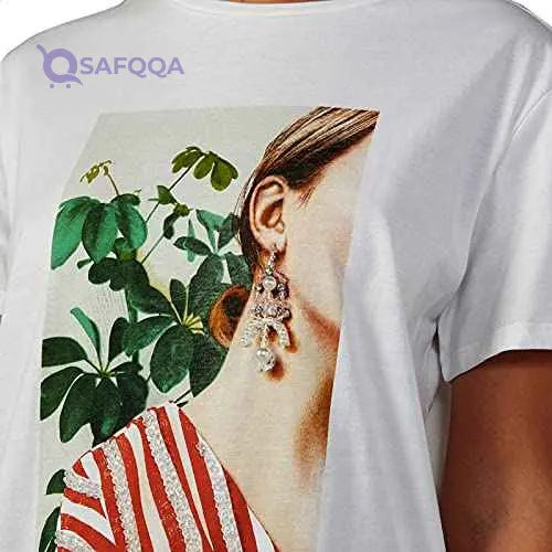 Splash Front Print Short Sleeves Cotton T-Shirt for Women - Safqqa Egypt