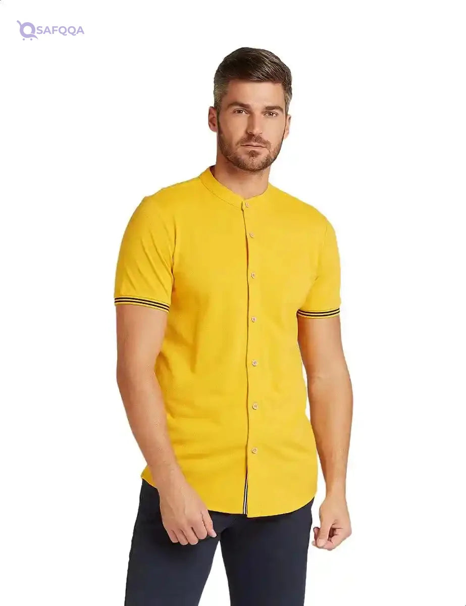 Splash Basic Contrast Trim Short Sleeves Buttoned Shirts for Men - Safqqa Egypt
