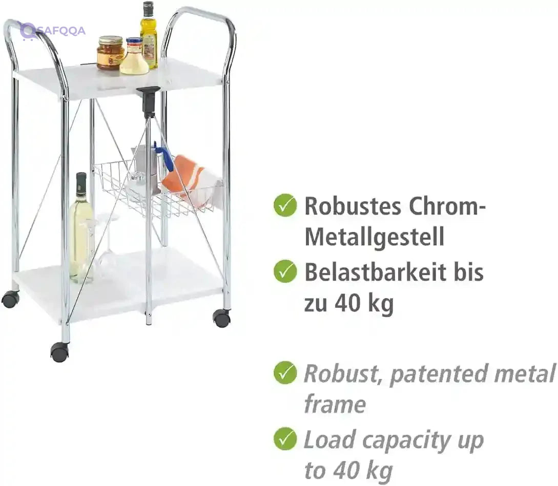WENKO 3 Tier, Rolling Organizer, Storage Wheels, Metal cart, White - Safqqa