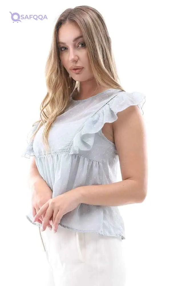 Ravin 95665 Buttoned Back Sleeveless Pale Mint Sheer Blouse - Safqqa Egypt