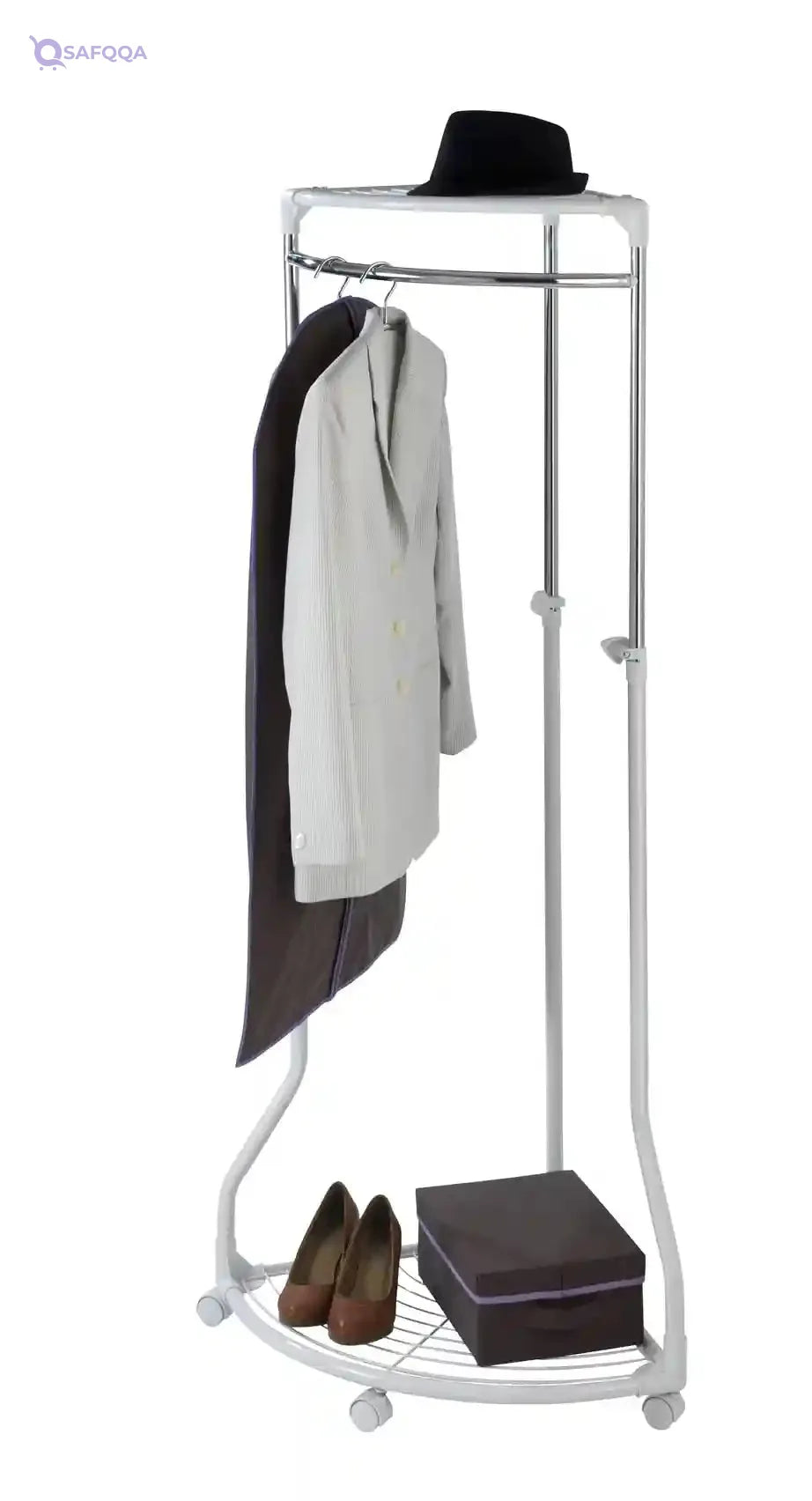 WENKO Coat Rack Freestanding, Clothes Hanger Stand for Entryway, Coat Rack with Shoe Storage, Adjustable Corner Coat Rack, White/Chrome, Holds up to 110lbs, 27.6 x 44-65.4 x 21.7 in - Safqqa