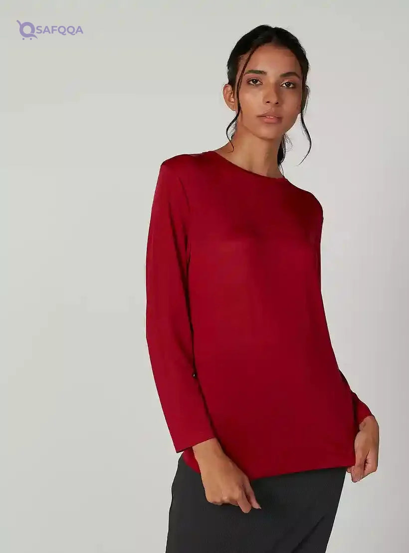 Sustainable Plain T-shirt with Round Neck and Long Sleeves - Safqqa Egypt