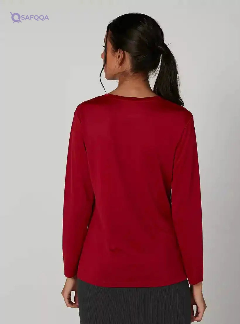 Sustainable Plain T-shirt with Round Neck and Long Sleeves - Safqqa Egypt