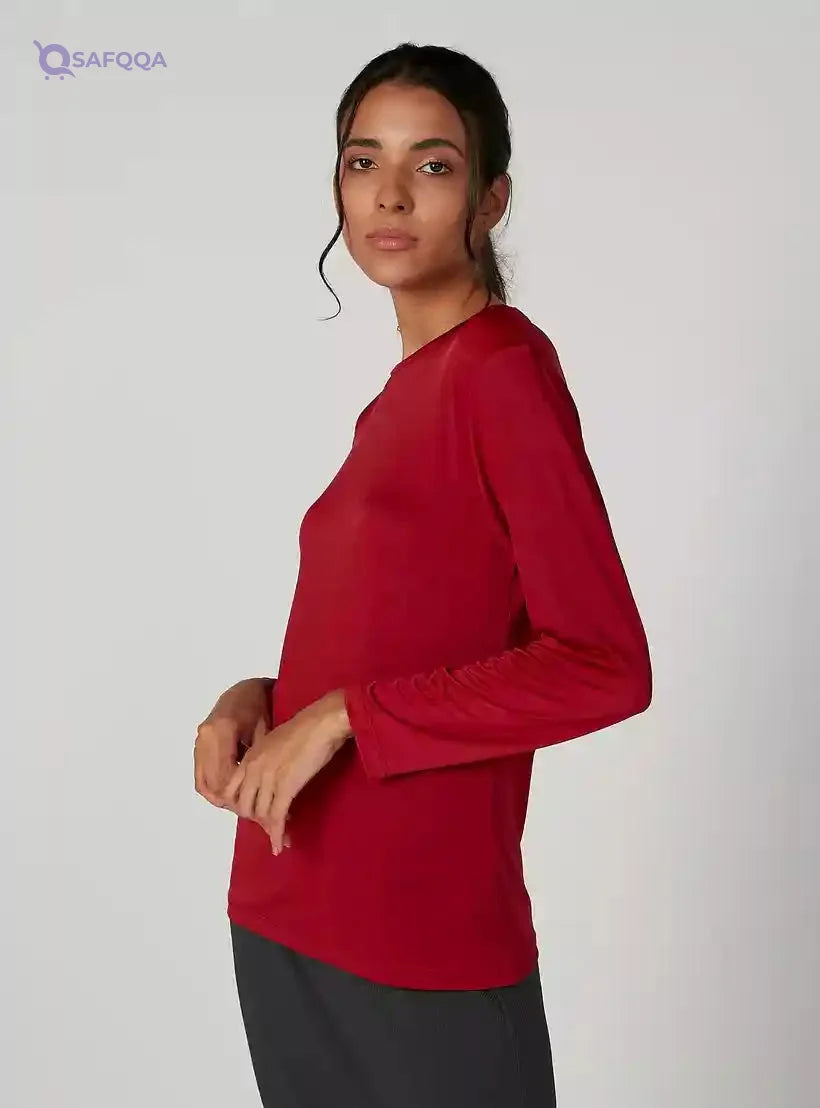 Sustainable Plain T-shirt with Round Neck and Long Sleeves - Safqqa Egypt