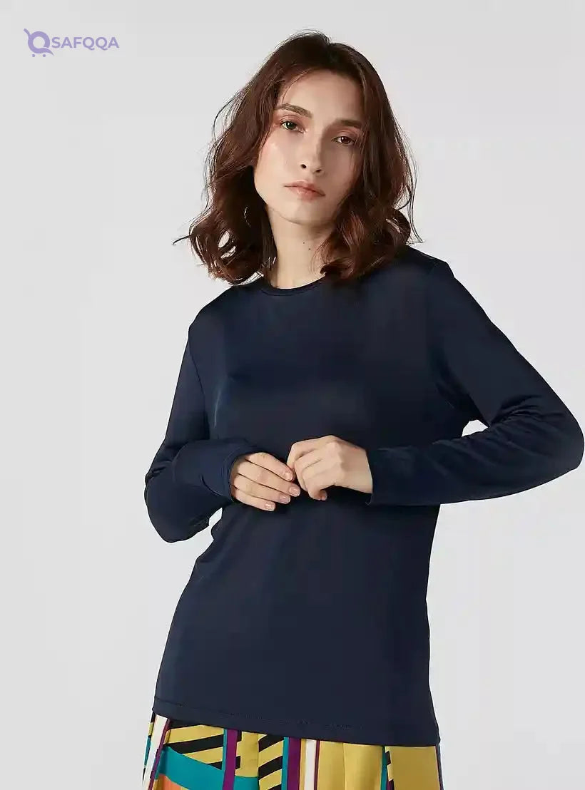 Sustainable Plain T-shirt with Round Neck and Long Sleeves - Safqqa Egypt