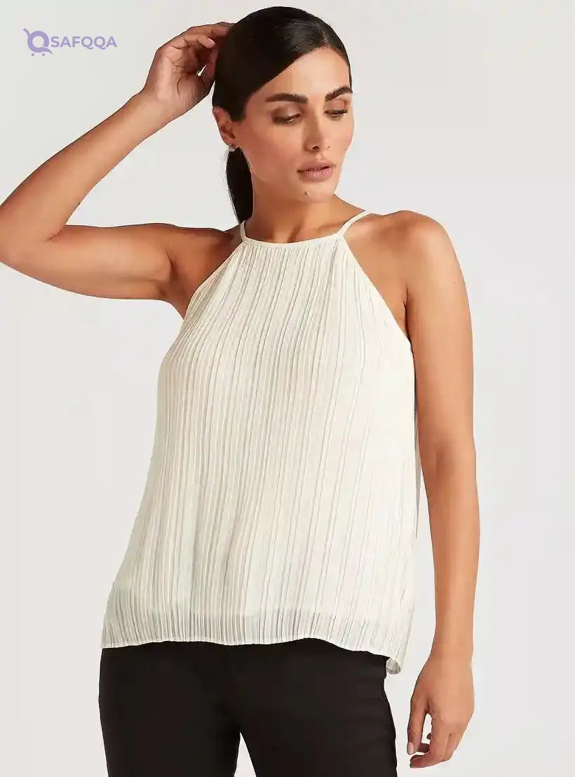 Splash Textured Sleeveless Top with Spaghetti Straps - Safqqa Egypt