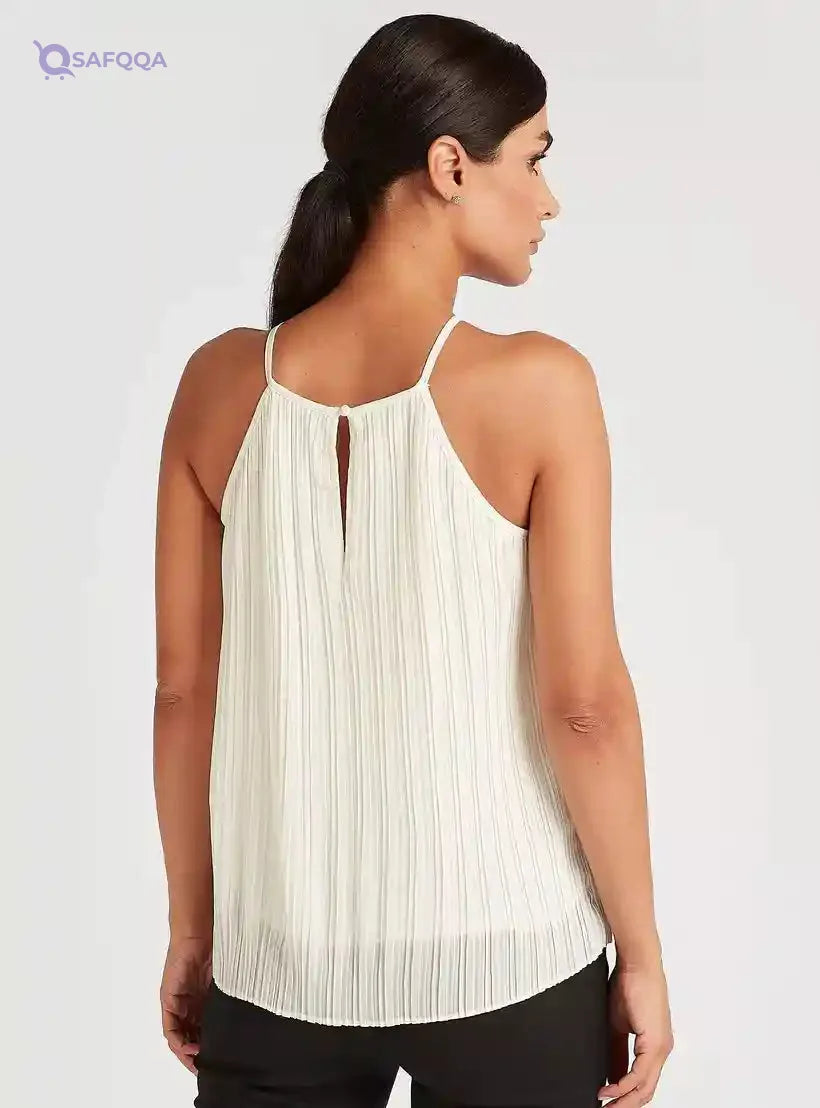 Splash Textured Sleeveless Top with Spaghetti Straps - Safqqa Egypt