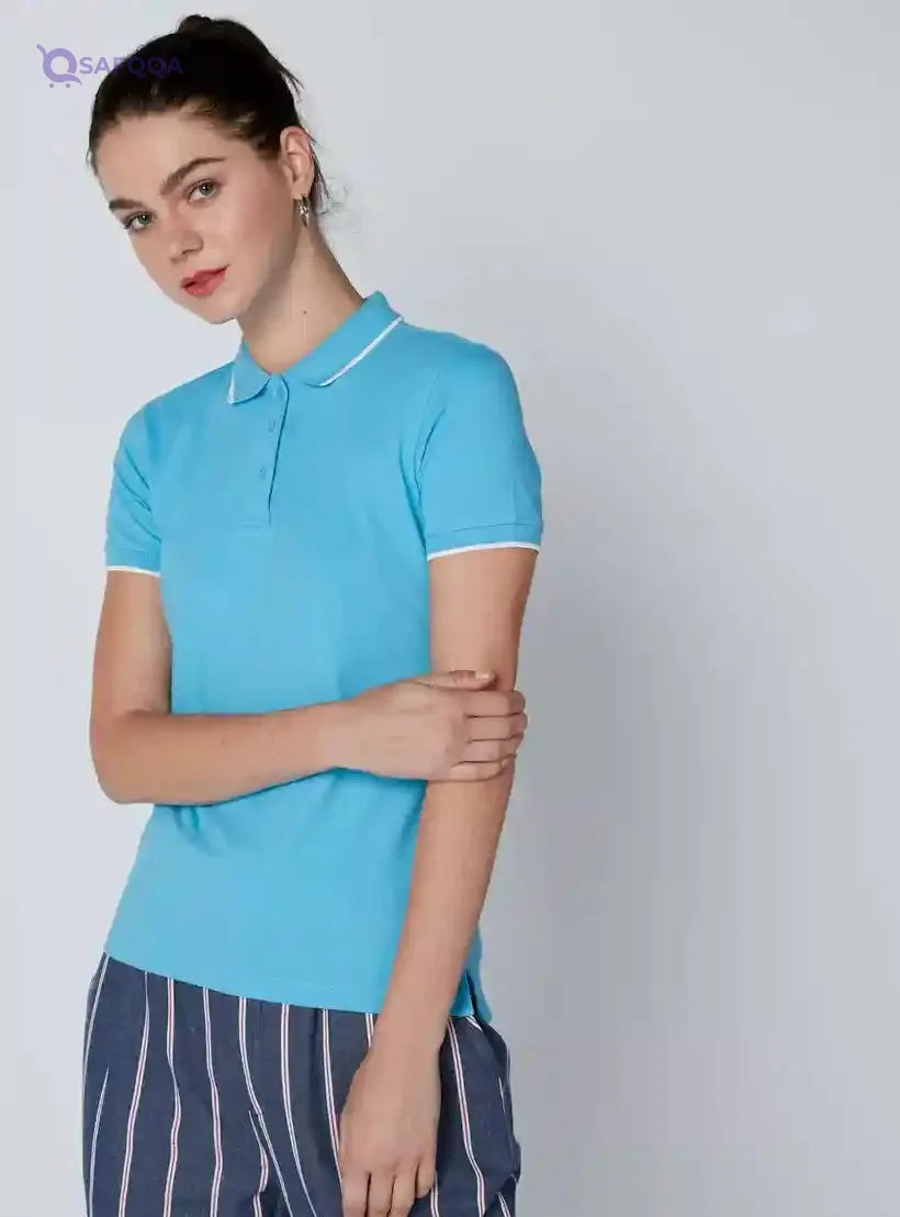 Polo Neck T-Shirt with Short Sleeves and Piping Detail - Safqqa Egypt