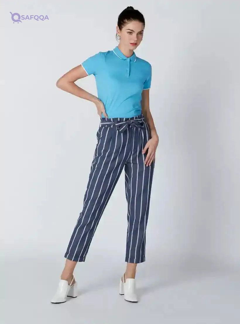 Polo Neck T-Shirt with Short Sleeves and Piping Detail - Safqqa Egypt