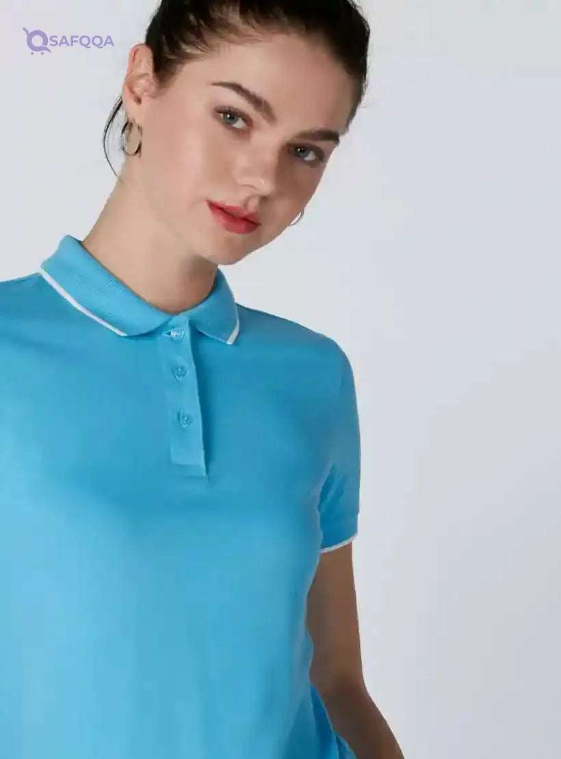 Polo Neck T-Shirt with Short Sleeves and Piping Detail - Safqqa Egypt