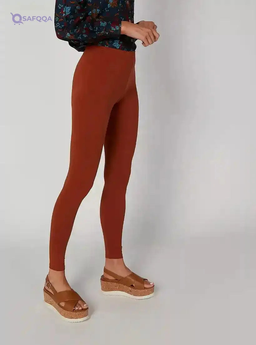 Women’s Full-Length Plain Leggings with Elasticised Waistband – Comfortable Everyday Wear - Safqqa