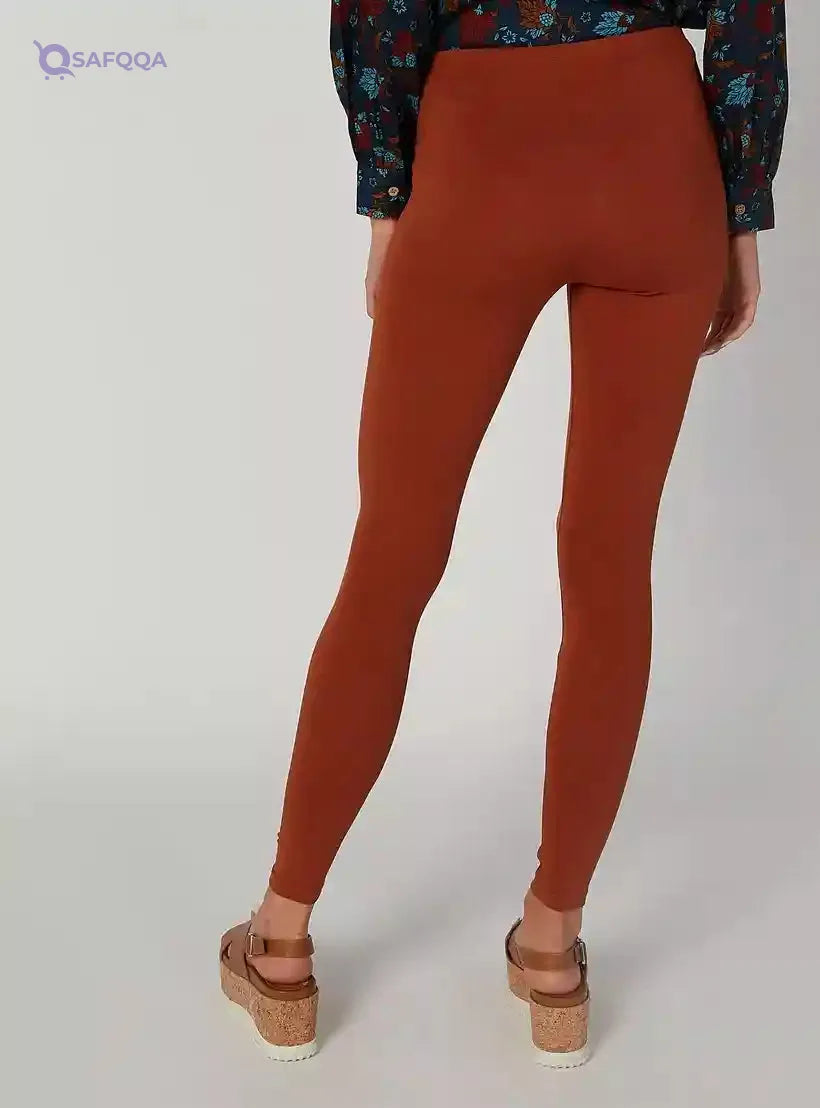 Women’s Full-Length Plain Leggings with Elasticised Waistband – Comfortable Everyday Wear - Safqqa