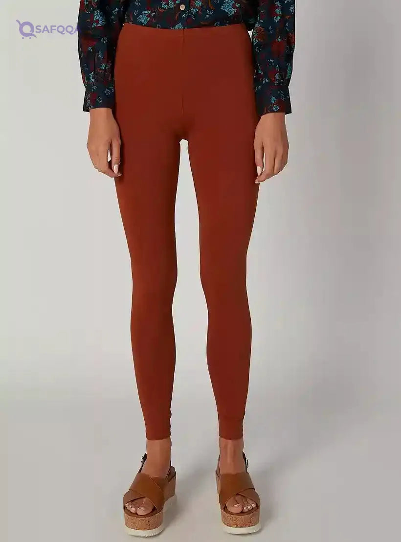 Women’s Full-Length Plain Leggings with Elasticised Waistband – Comfortable Everyday Wear - Safqqa