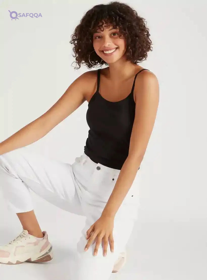 Solid Camisole with Scoop Neck and Spaghetti Straps - Safqqa Egypt