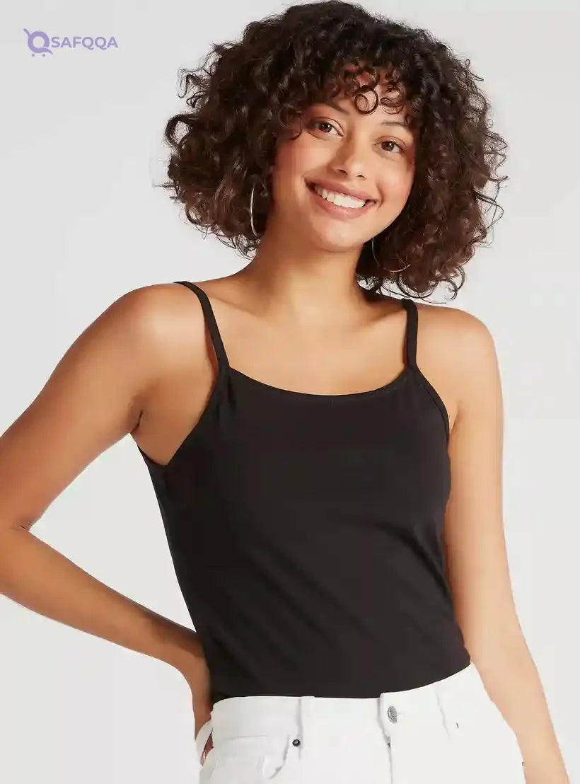 Solid Camisole with Scoop Neck and Spaghetti Straps - Safqqa Egypt
