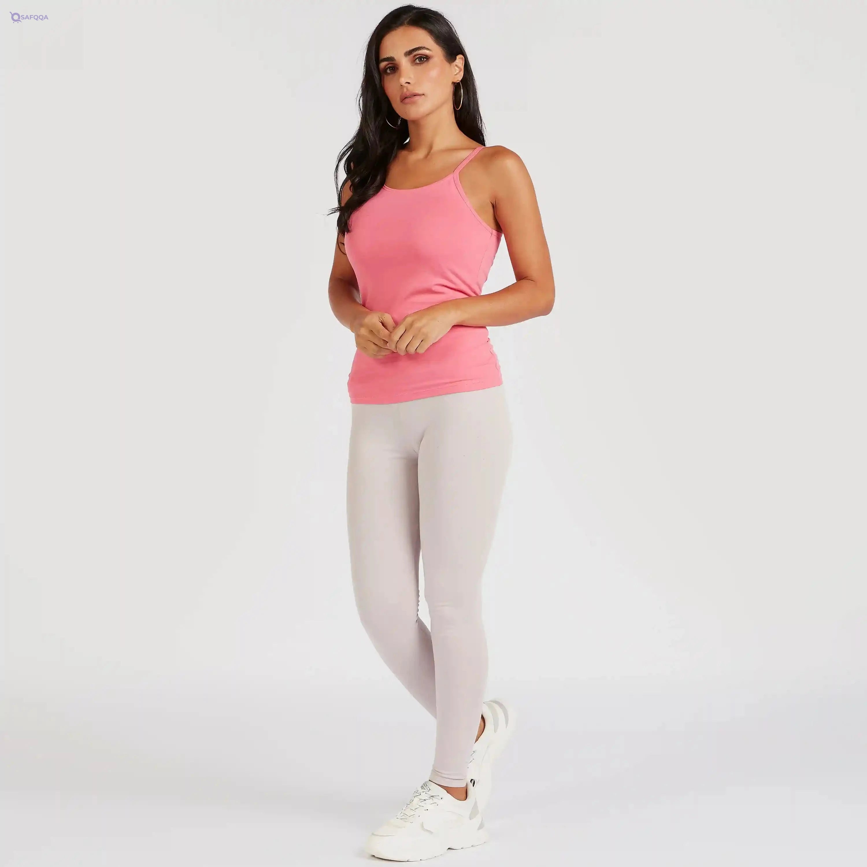 Solid Cami Top with Spaghetti Straps and Scoop Neck - Safqqa Egypt