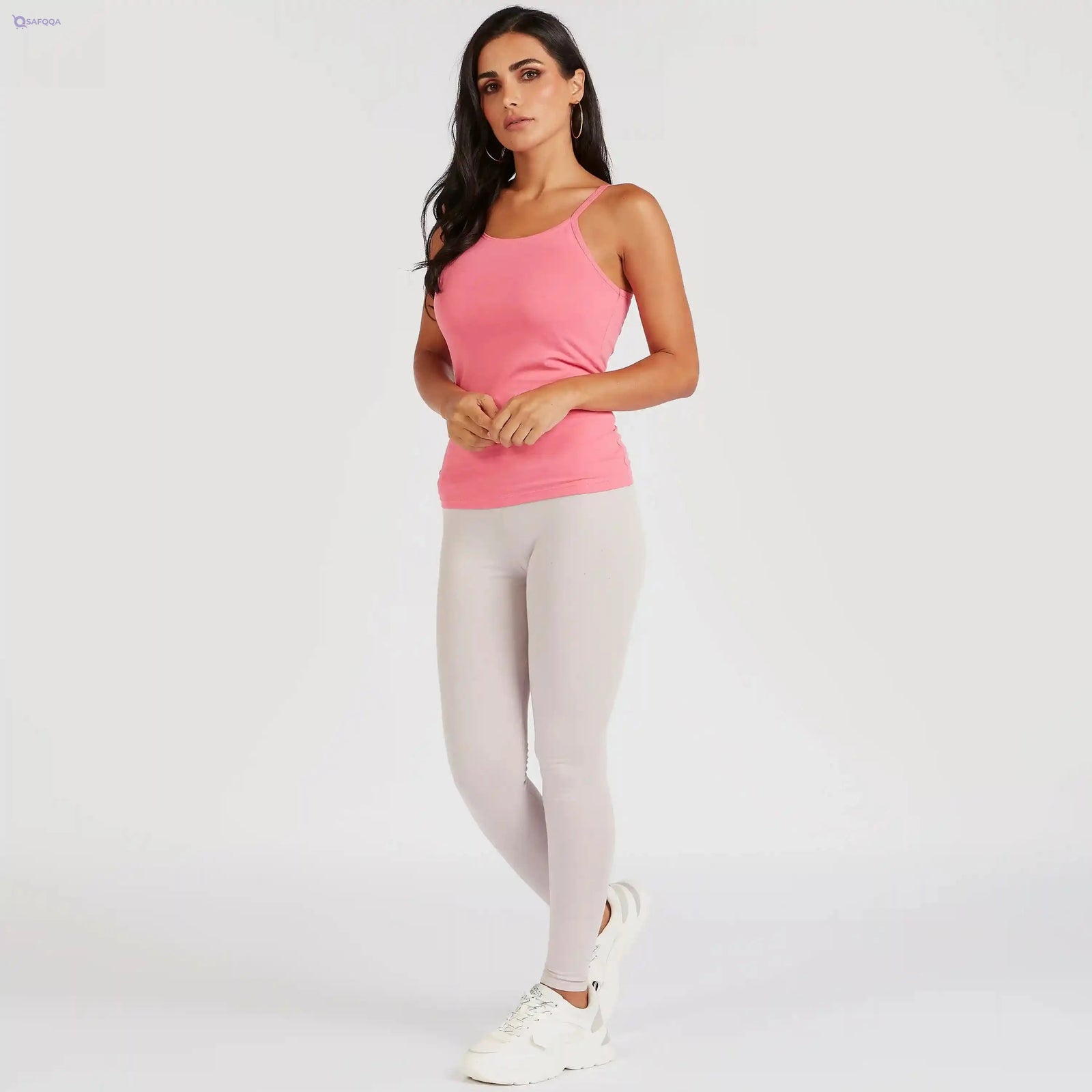 Solid Cami Top with Spaghetti Straps and Scoop Neck - Safqqa Egypt