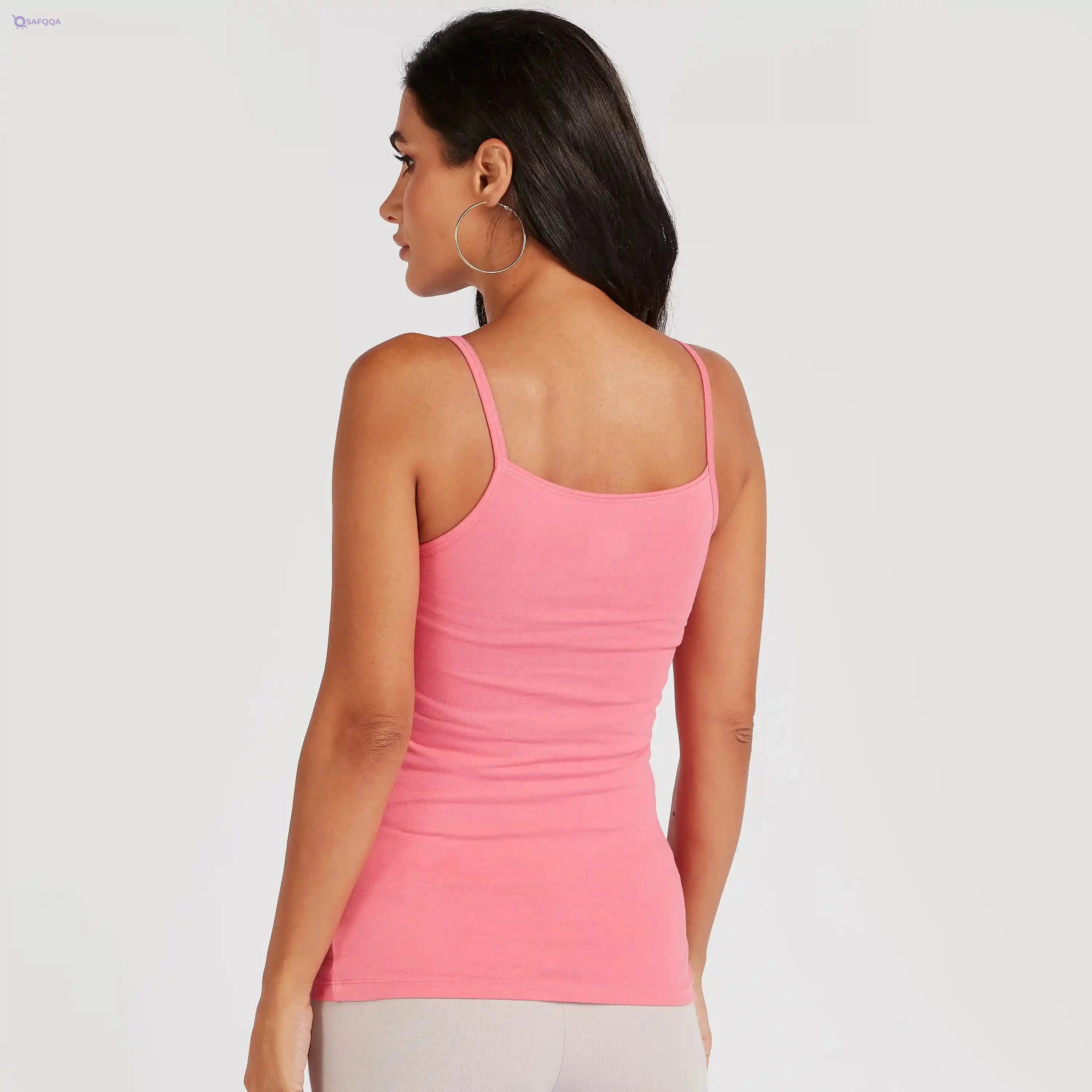 Solid Cami Top with Spaghetti Straps and Scoop Neck - Safqqa Egypt