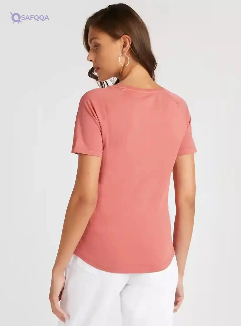 Solid T-shirt with Round Neck and Short Sleeves - Safqqa Egypt