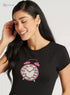 Splash Printed T-shirt with Crew Neck and Cap Sleeves - Safqqa Egypt
