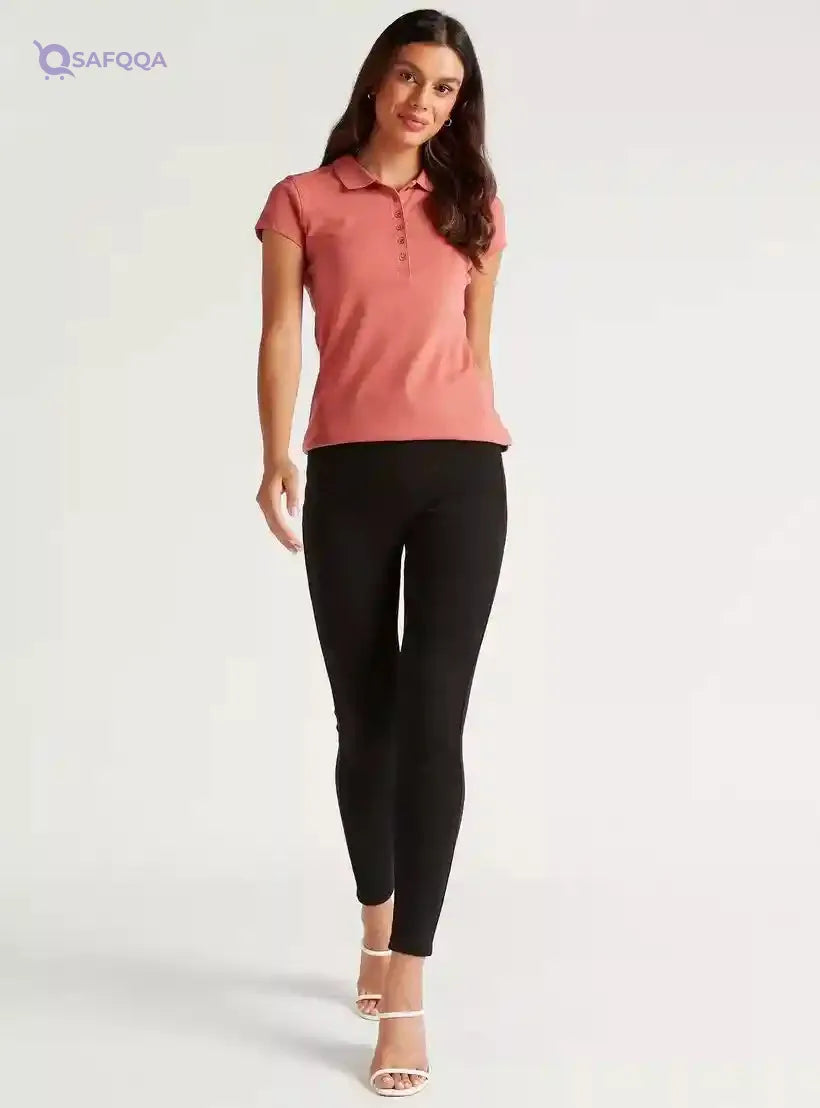 Solid Polo T-shirt with Cap Sleeves - Safqqa Egypt