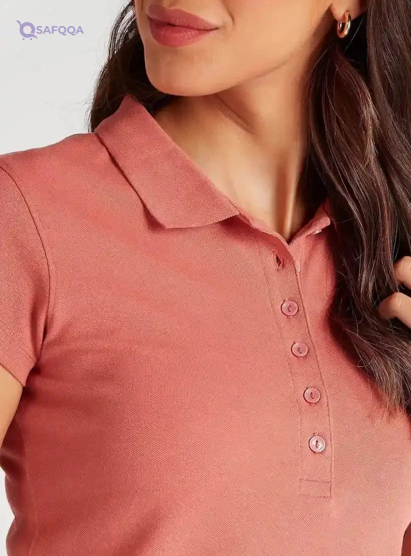 Solid Polo T-shirt with Cap Sleeves - Safqqa Egypt