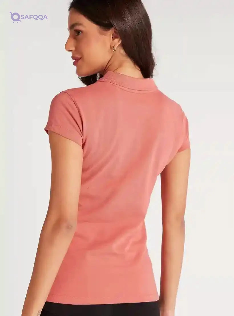 Solid Polo T-shirt with Cap Sleeves - Safqqa Egypt
