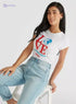Typographic Print Crew Neck T-shirt with Cap Sleeves - Safqqa Egypt
