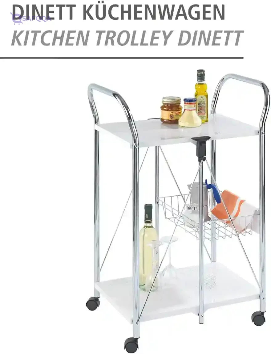 WENKO 3 Tier, Rolling Organizer, Storage Wheels, Metal cart, White - Safqqa