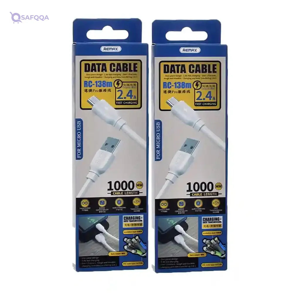 Remax rc-138m fast charging and data transmission lightning cable with 2.4a output 1000mm set of 2 pieces - white - Safqqa