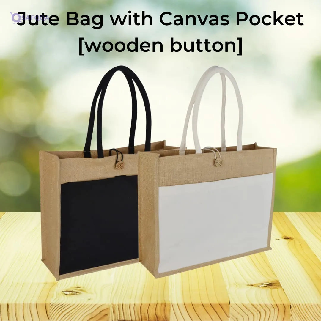 Jute Tote Bag with Canvas Pocket – Reusable Shopping Bag - Safqqa