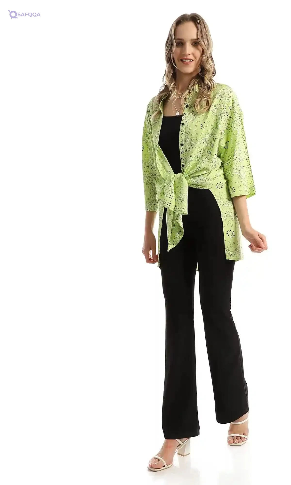Ravin 97210 Patterned Lime Loose Shirt With Elbow Sleeves - Safqqa Egypt